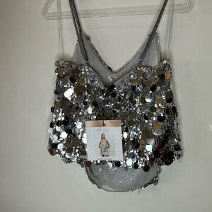 Deluc Silver Sequin Top